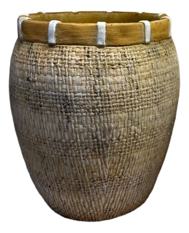 Maceta Decorativa Plantas Arcilla Imitación De Ratán Jhn-0