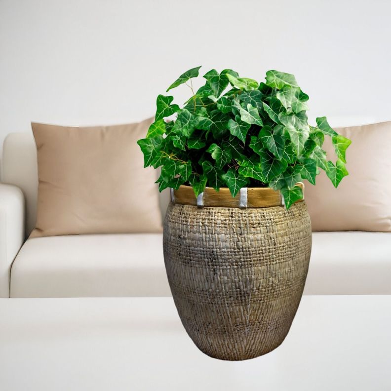 Maceta Decorativa Plantas Arcilla Imitación De Ratán Jhn-1