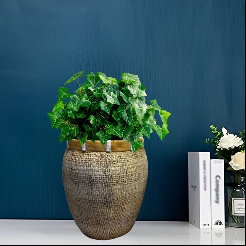 Maceta Decorativa Plantas Arcilla Imitación De Ratán Jhn-4