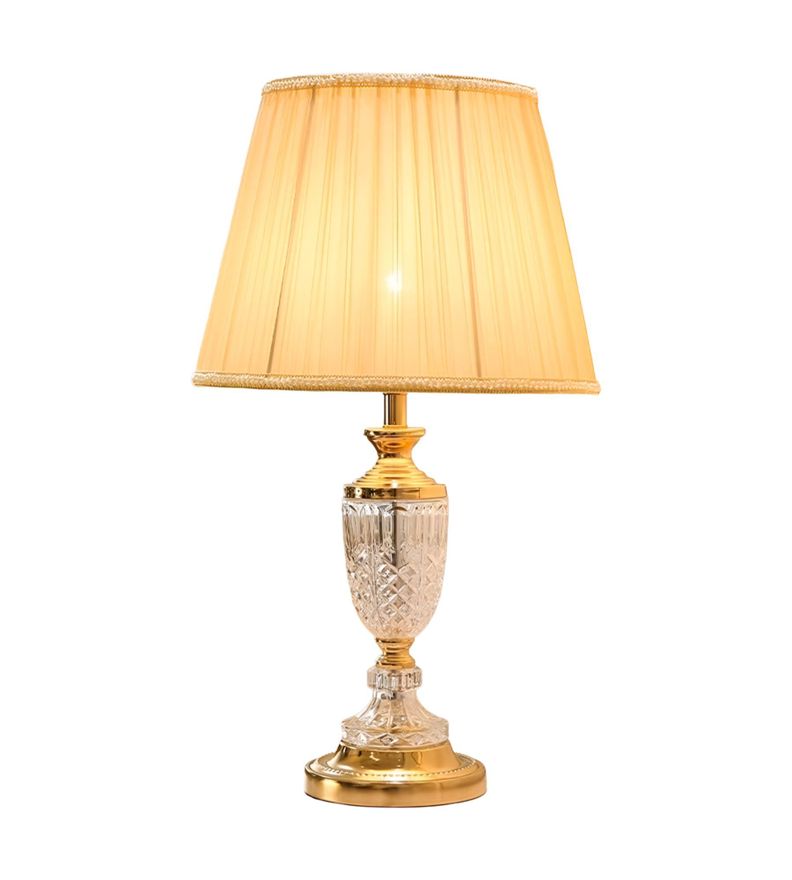 Lámpara Mesa Pantalla Plisada Decorativa Beige Hogar Jhn-0
