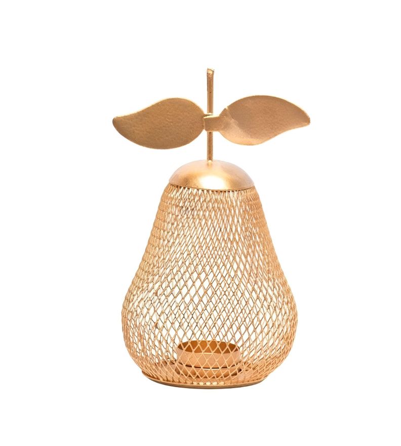Candelabro Portavelas Pera Dorada Decorativo Farol 21cm Jhn-0