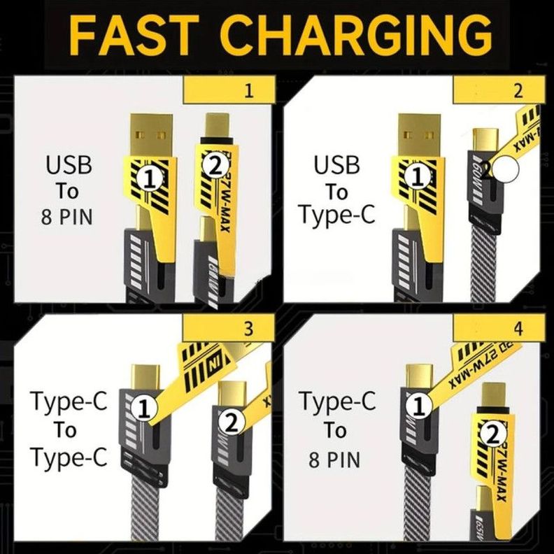 Cable USB 4 en 1 Carga Rapida Tipo C Lightning Datos Lau-4