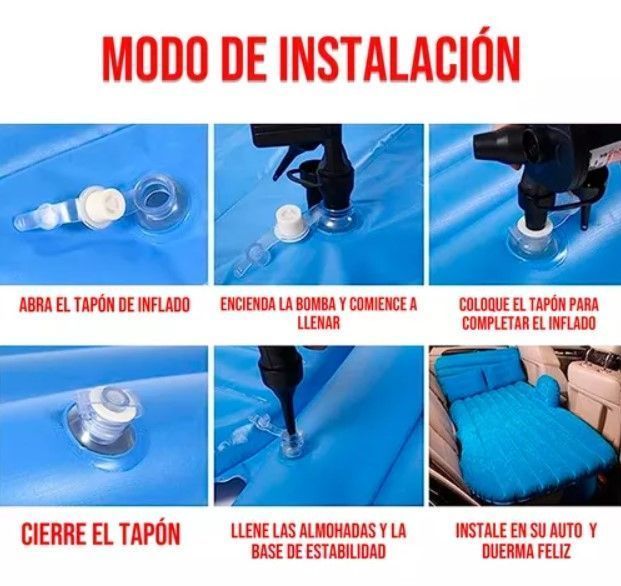 Colchon Inflable Para Autos 2 Almohadas Compresor Comodo Color Gris-2