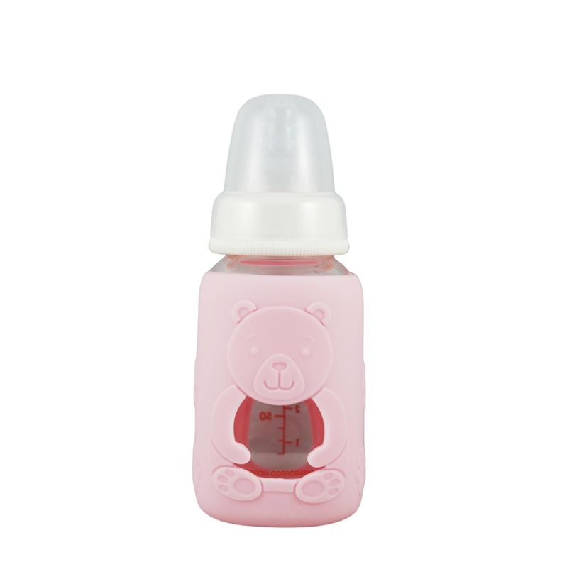 Protector De Silicona - Mamadera De Vidrio Boca Estándar 120 ml Pigeon Rosa-0
