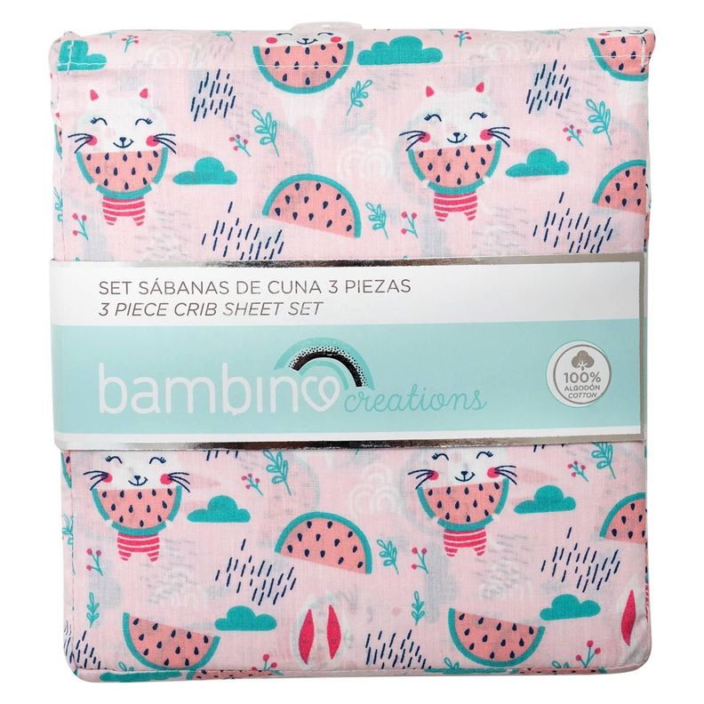 Set Sábanas de Cuna Rosado Sandias Bambino-0
