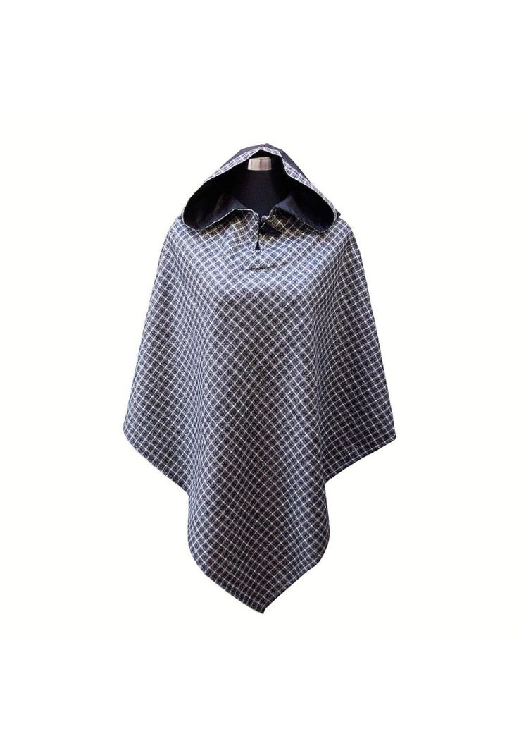 Poncho Capucha 100% Lana - Corto - Blanco Negro-0