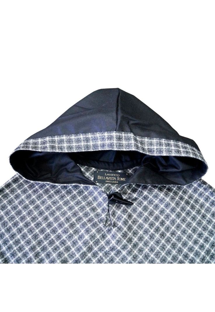Poncho Capucha 100% Lana - Corto - Blanco Negro-2