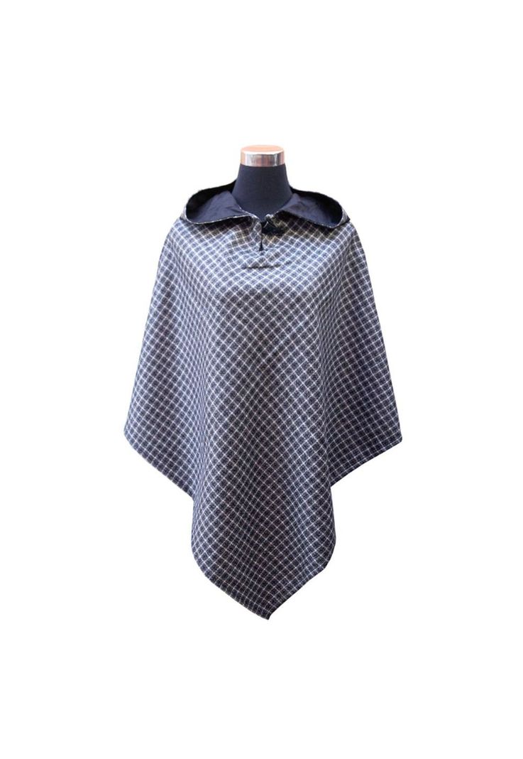 Poncho Capucha 100% Lana - Corto - Blanco Negro-3