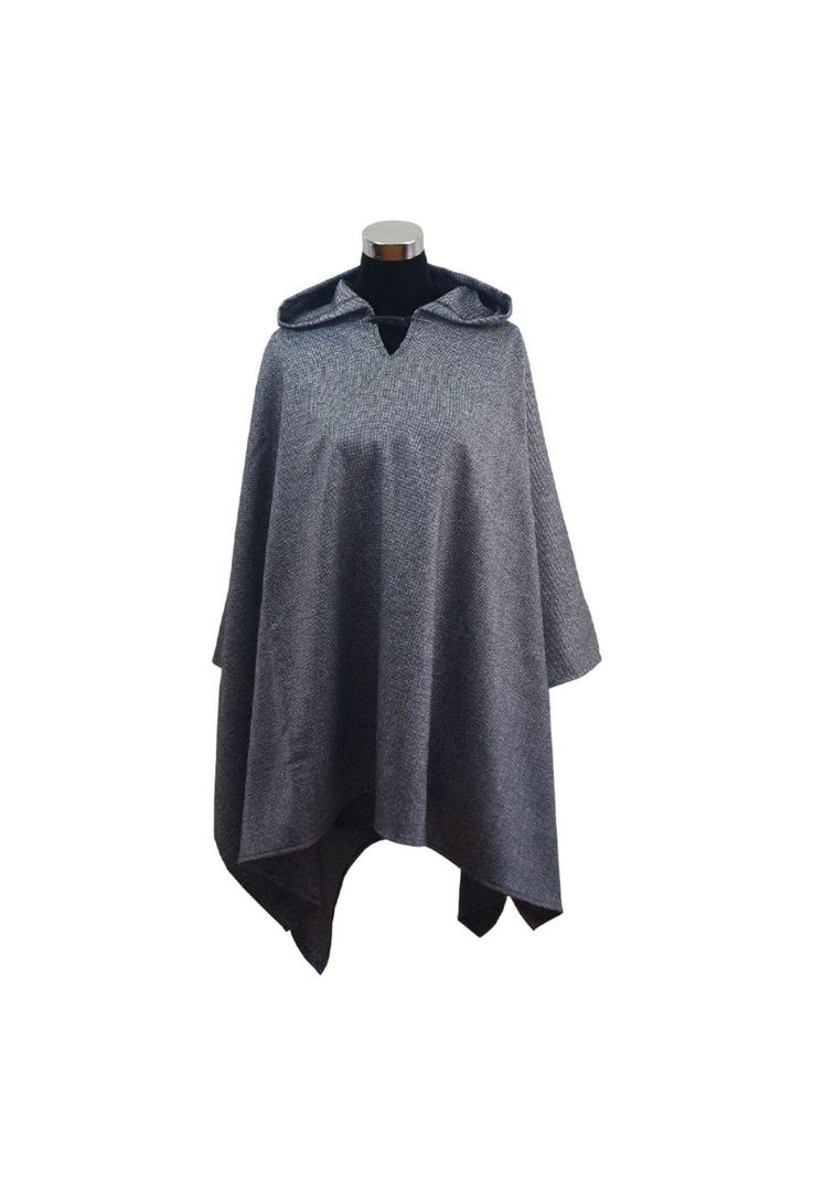 Poncho Clásico Capucha 100% Lana - Largo - Gris Oscuro-0