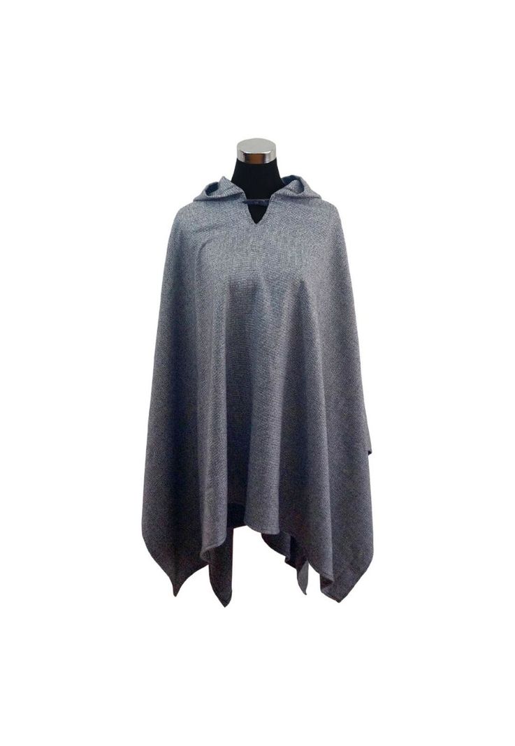 Poncho Clásico Capucha 100% Lana - Largo - Gris Oscuro-2