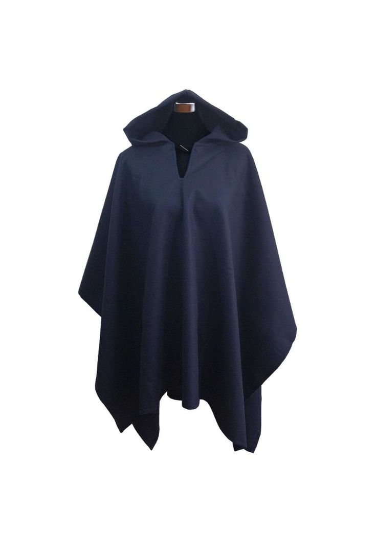 Poncho Paño Capucha 100% Lana- Largo - Azul Marino-1