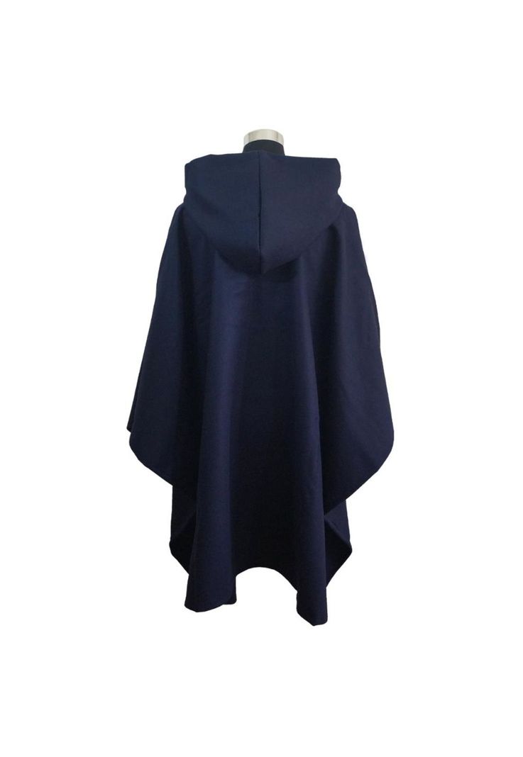 Poncho Paño Capucha 100% Lana- Largo - Azul Marino-2