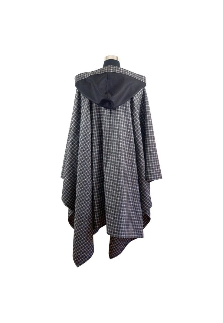Poncho Capucha 100% Lana - Largo - Blanco Negro-1