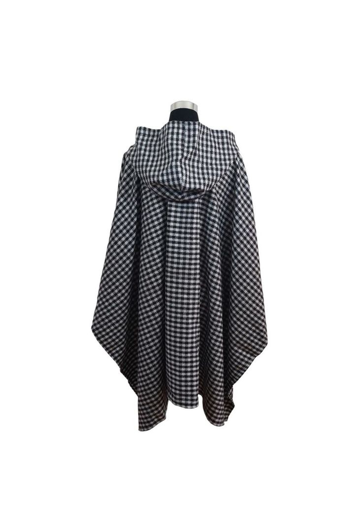 Poncho Capucha 100% Lana - Largo - Negro Blanco-2