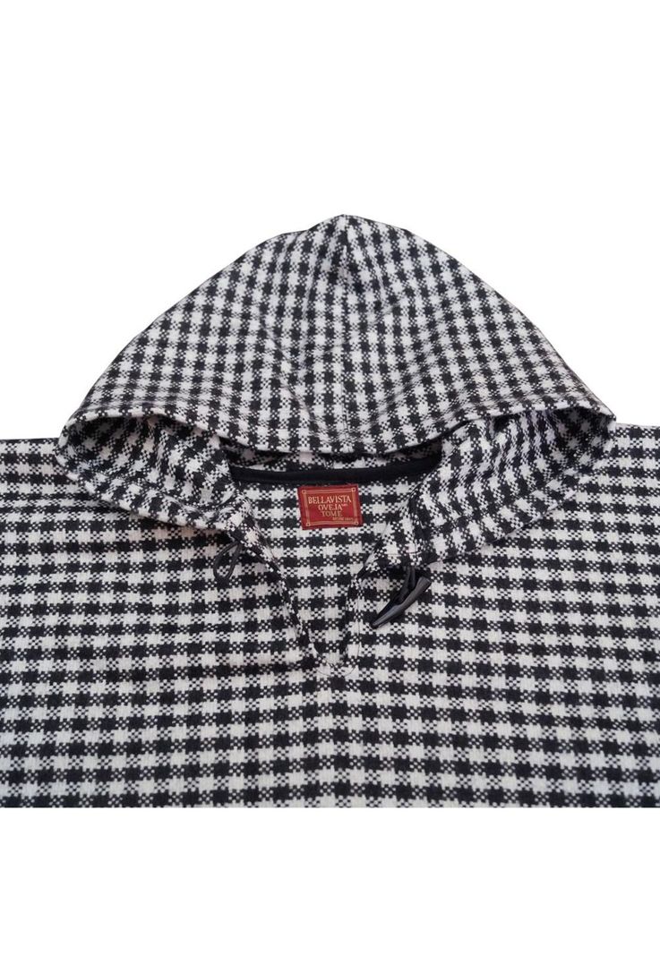 Poncho Capucha 100% Lana - Largo - Negro Blanco-4
