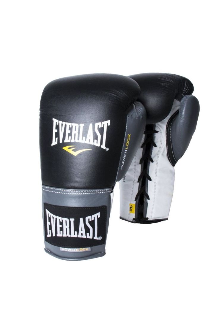 Guantes De Box Powerlock Laced Negro Gris Everlast-0