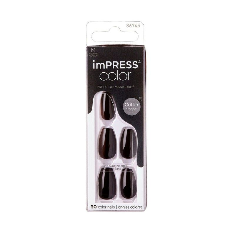 Uñas Impress Color All Black Coffin Shape-0