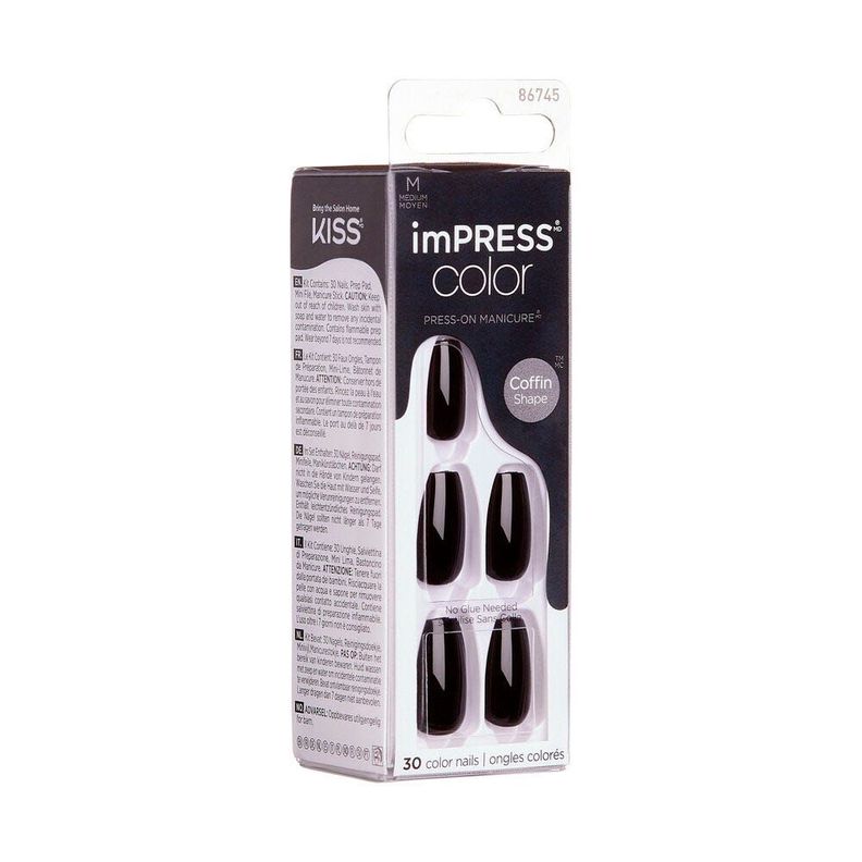 Uñas Impress Color All Black Coffin Shape-1