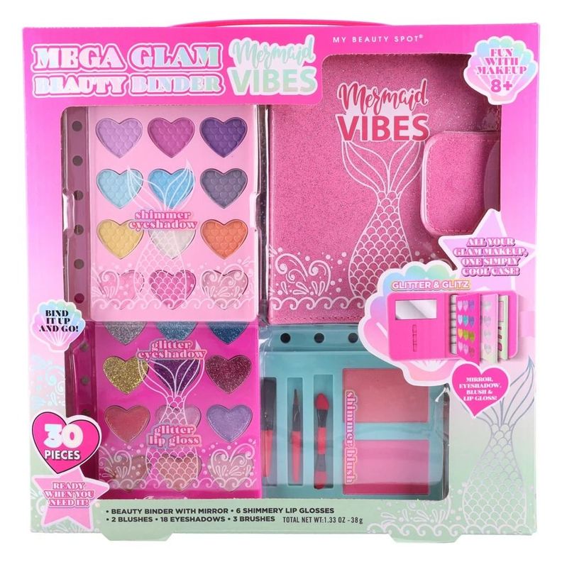 SET DE MAQUILLAJE PARA NIÑOS MEGA GLAM BEAUTY BINDER MERMAID VIBES 30 PCS-1