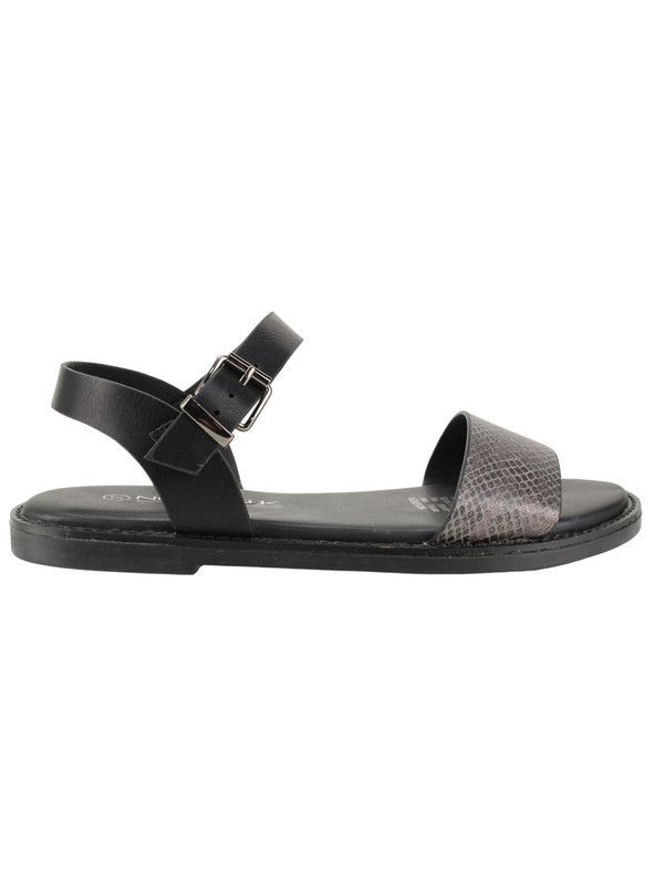 Sandalia New Walk Reptil Plana Negra-0