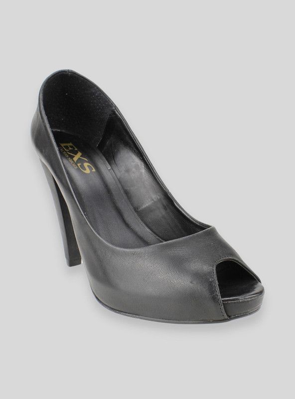 Zapato Exs  Taco Aguja Cuero Negro-1
