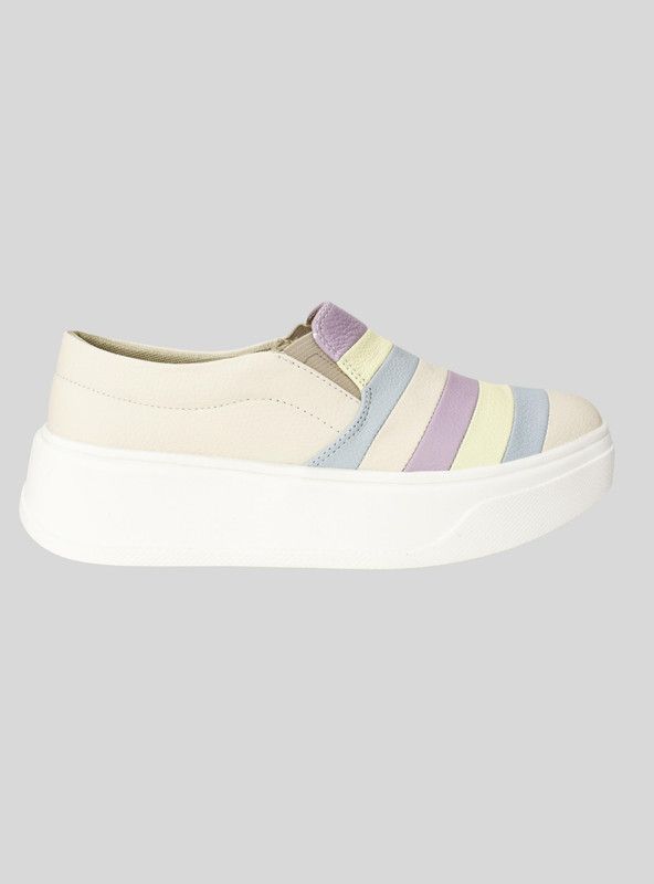 Zapatilla Exs Slip On Líneas Cuero Beige-0