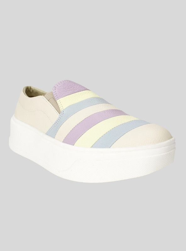 Zapatilla Exs Slip On Líneas Cuero Beige-1