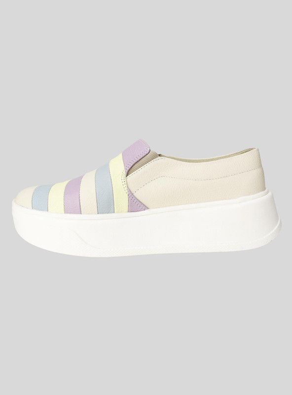 Zapatilla Exs Slip On Líneas Cuero Beige-2