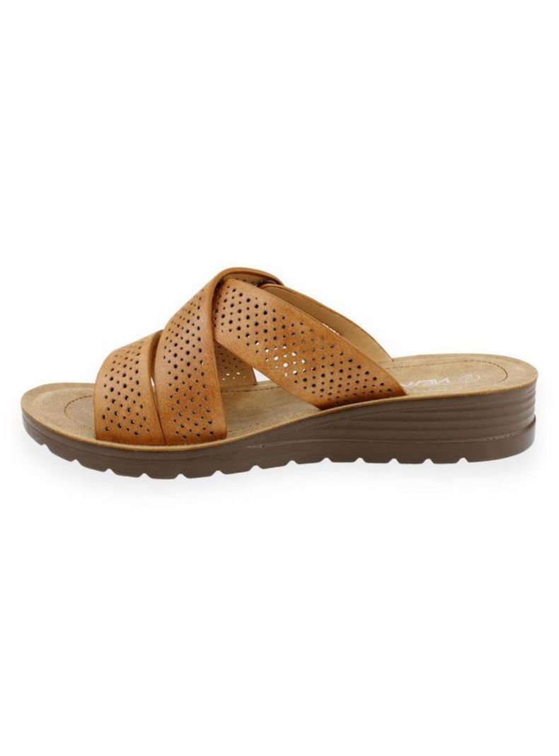 Sandalia New Walk Troquelada Slip On Café-2