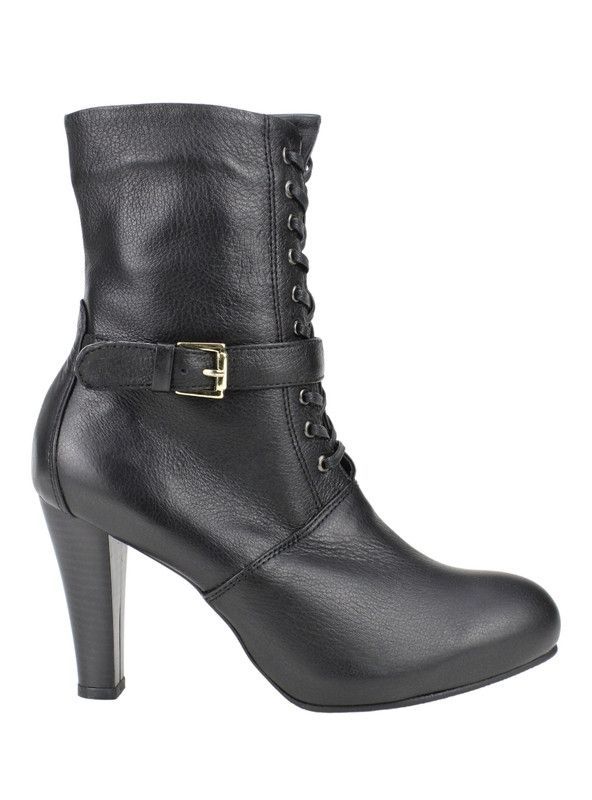Botín Exs Broche Stiletto Cuero Negro-0