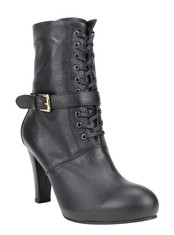 Botín Exs Broche Stiletto Cuero Negro-1