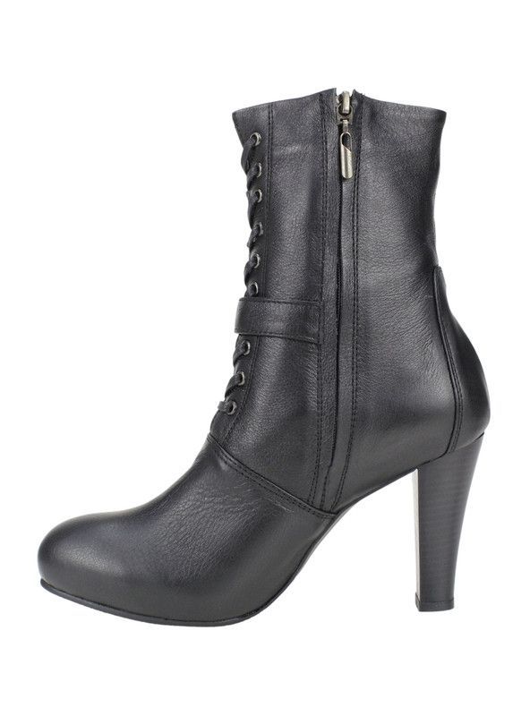Botín Exs Broche Stiletto Cuero Negro-2