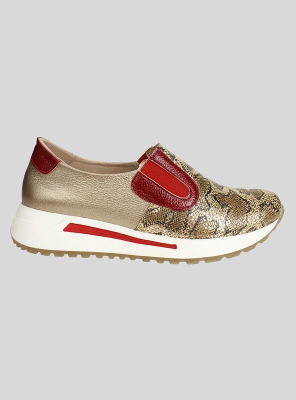 Zapatilla Exs Slip On Cuero Dorada