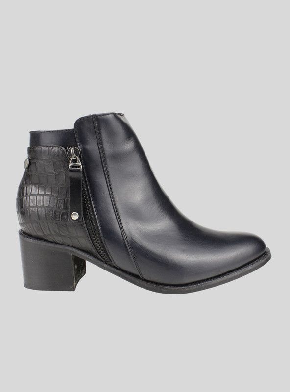 Botin Cuero Reptil Negro