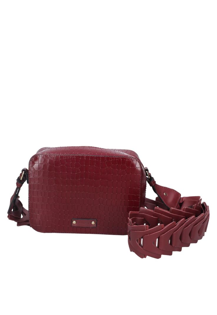 Cartera Bandolera Cuero Burdeo Pollini-0