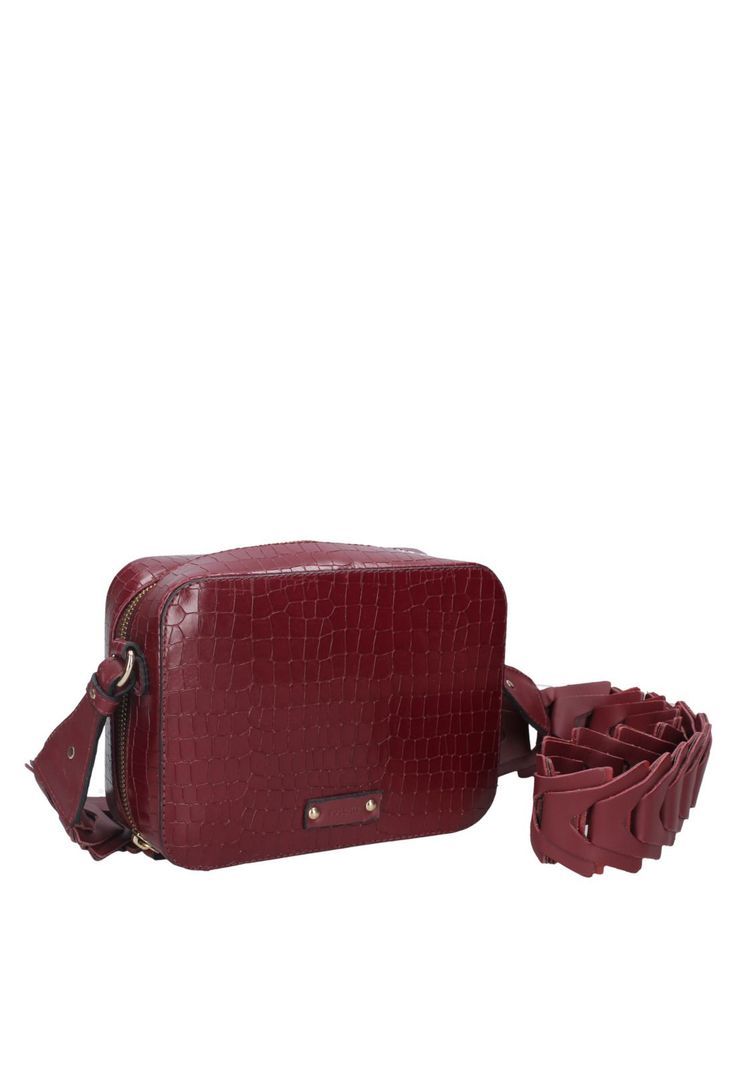 Cartera Bandolera Cuero Burdeo Pollini-1