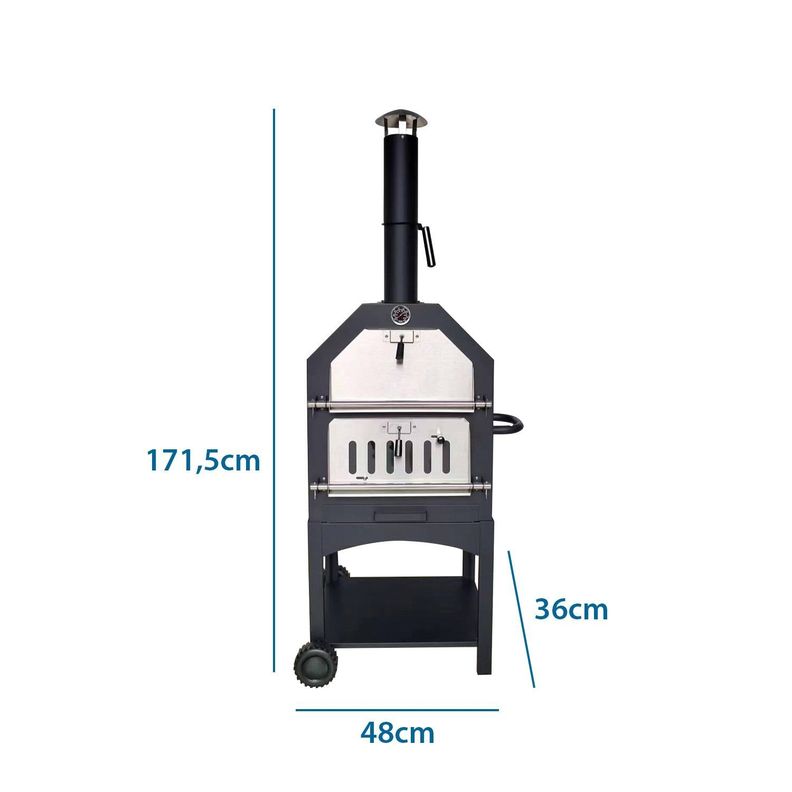 Horno Carbón Pizza Acero Chimenea + Termómetro-1
