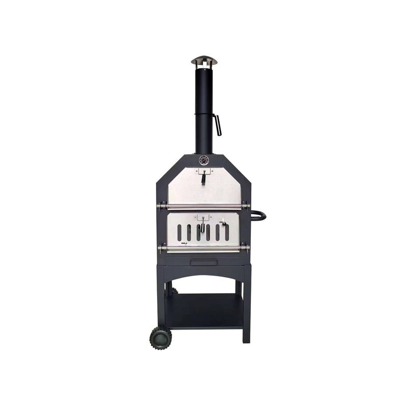 Horno Carbón Pizza Acero Chimenea + Termómetro-0