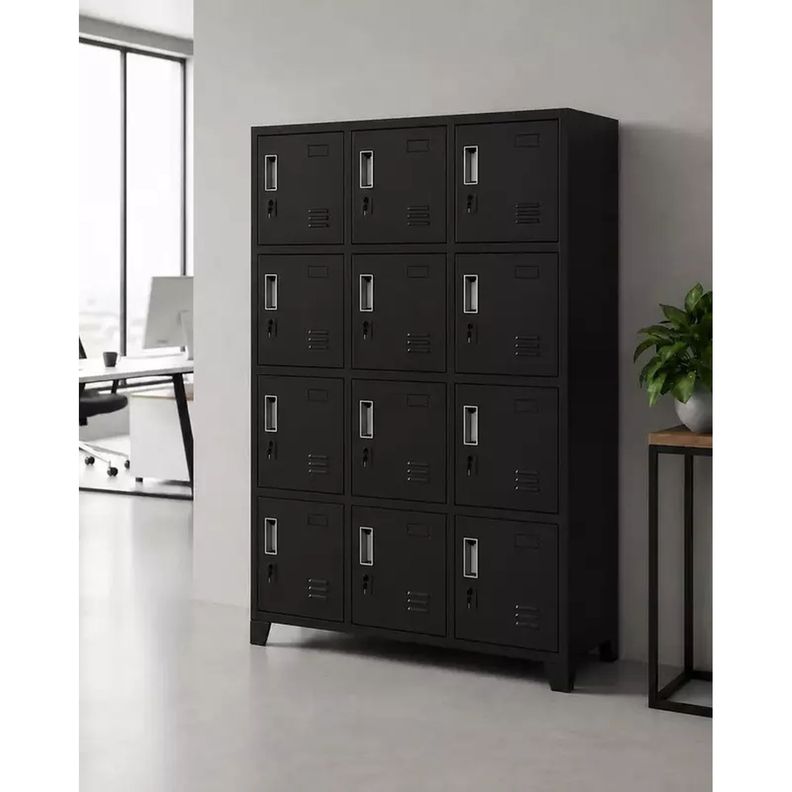 Locker 3 cuerpos 12 casilleros 165x83x45cm Negro