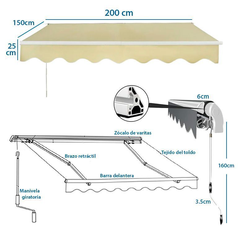 Toldo Brazo Retractil Terrazas 2×1.5 mts Beige-1