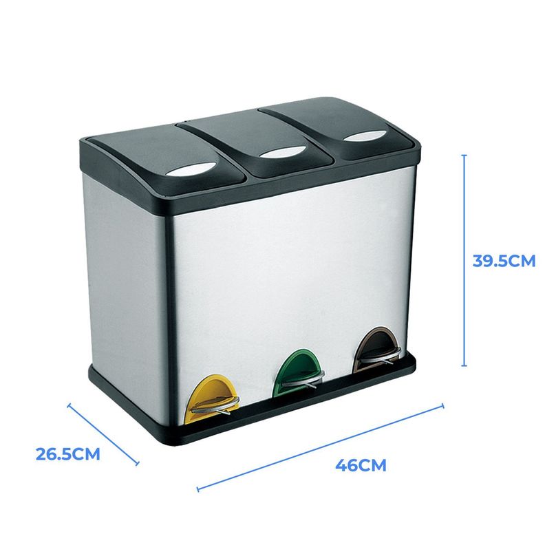 Basurero Metalico Triple Acero Inoxidable 24L-1