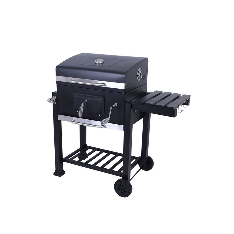 Parrilla Carbón Con Tapa Y Ruedas + Termómetro-0