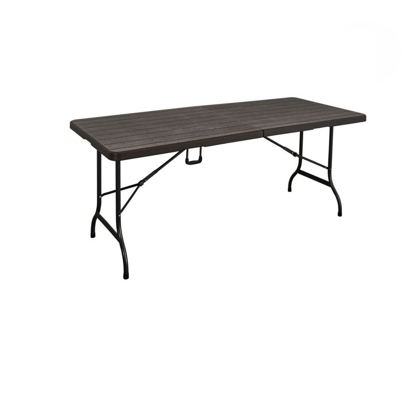 Mesa Plegable tipo Maleta Gris Simil Madera 180x74x74cm-0