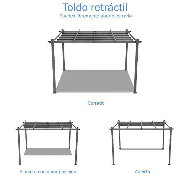 Pergola Aluminio Con Toldo Corredizo 3X3MT-1