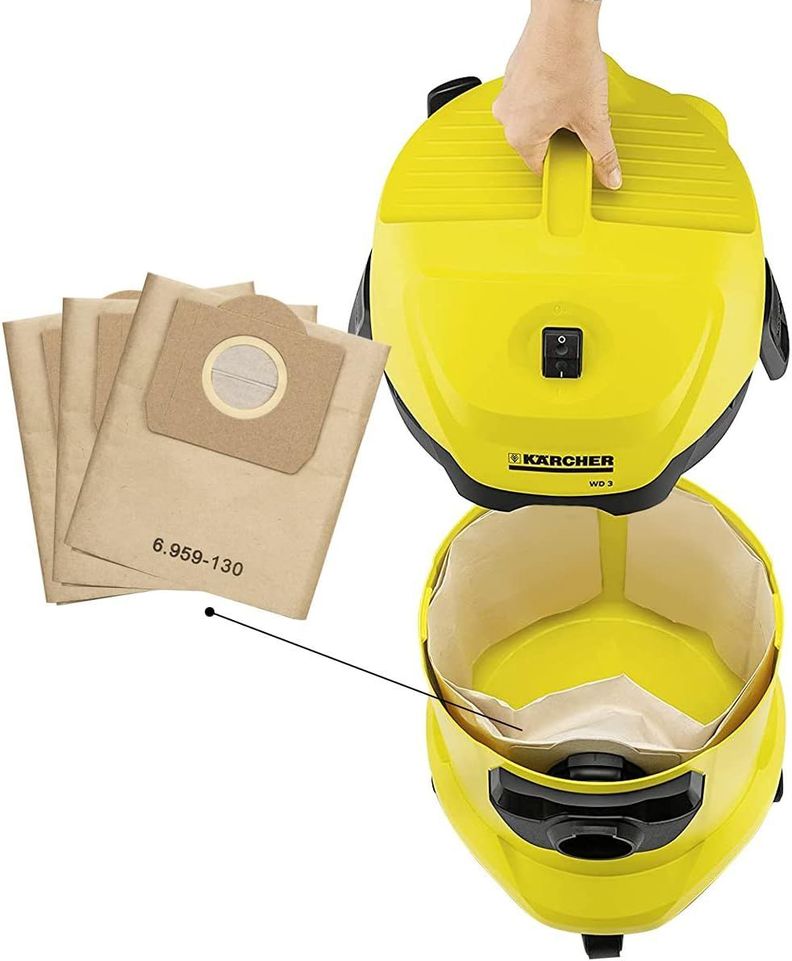 5 Bolsa papel para Aspiradora Karcher WD3-3