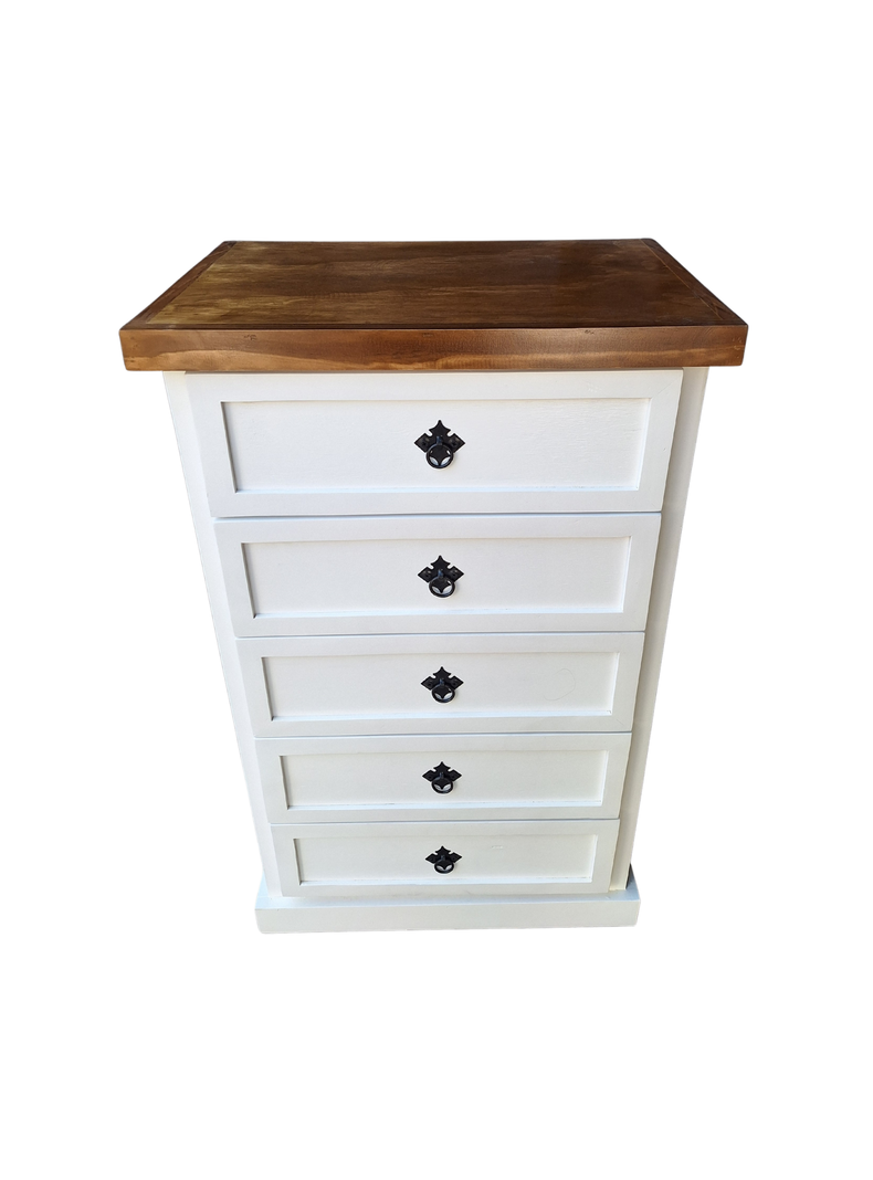Comoda Rustica Crotona 5 Bicolor Blanco