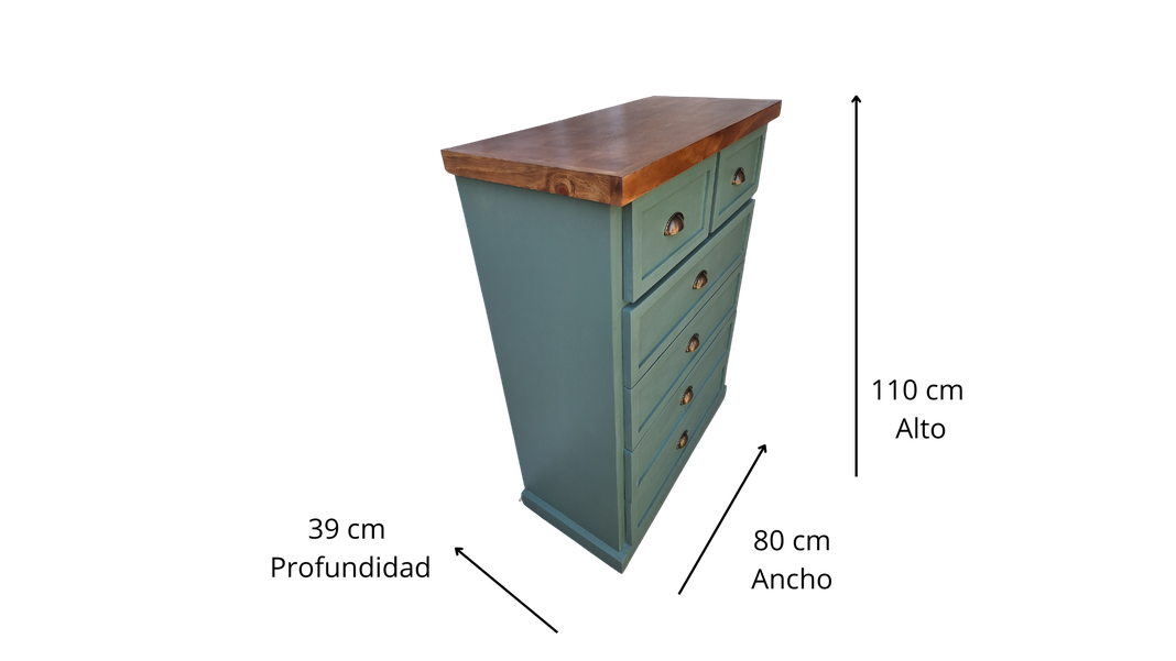 Comoda Rustica Crotona 6 Bicolor Verde -1