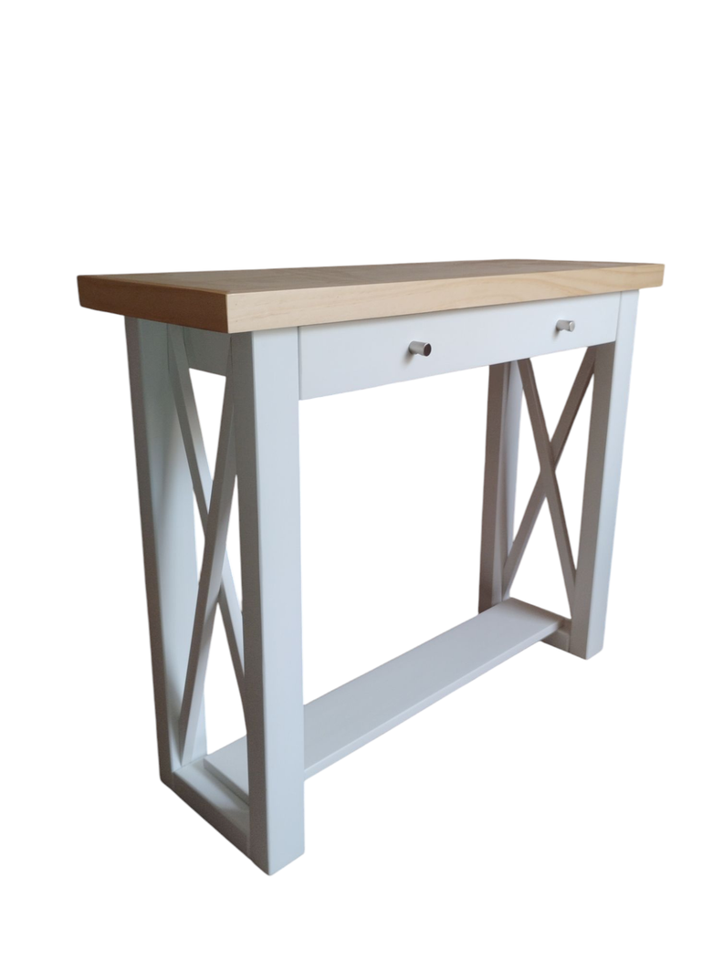 Mesa de arrimo de 1 mt, modelo Martina, bicolor blanco/natural.-0