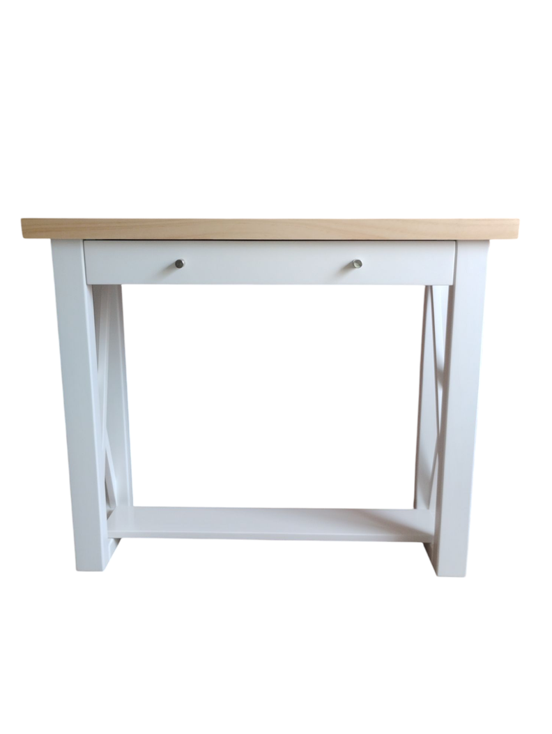 Mesa de arrimo de 1 mt, modelo Martina, bicolor blanco/natural.-1
