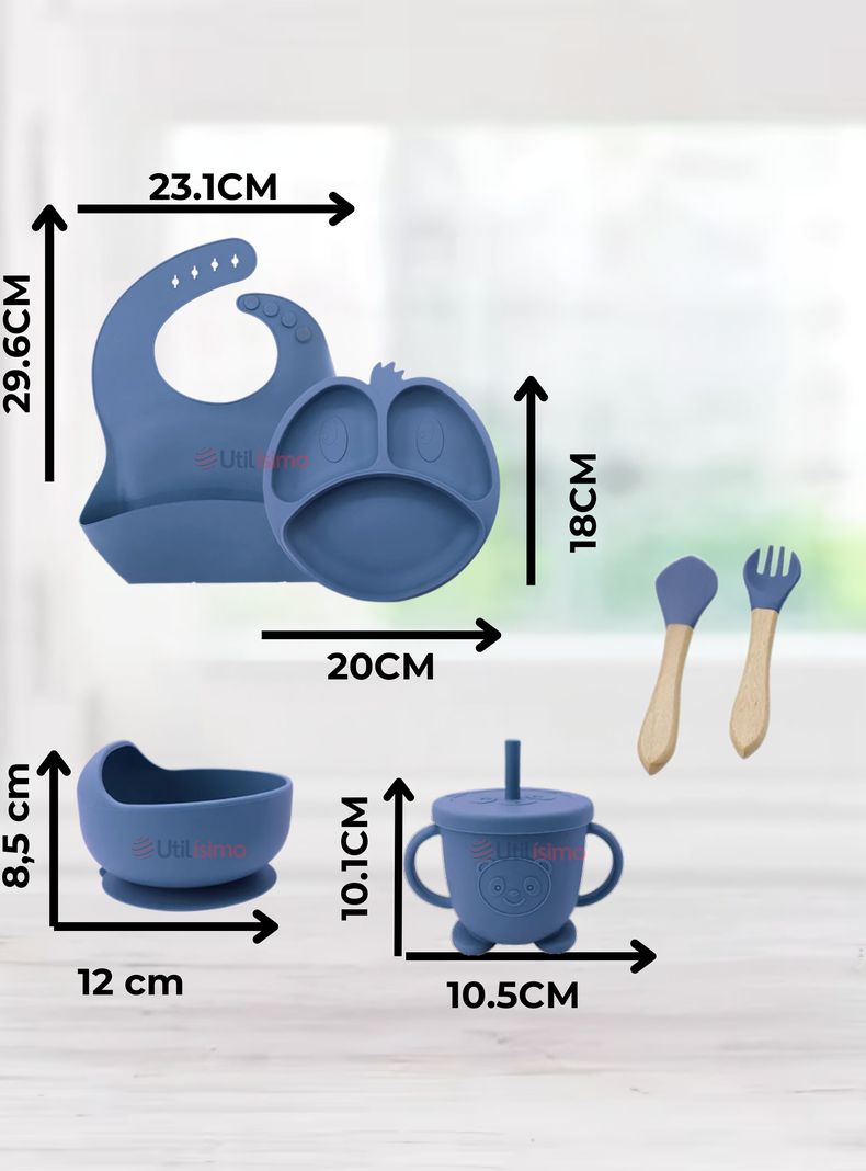 Set De Alimentación Bebé Silicona De Formas 6 Piezas Libre BPA Azul-2